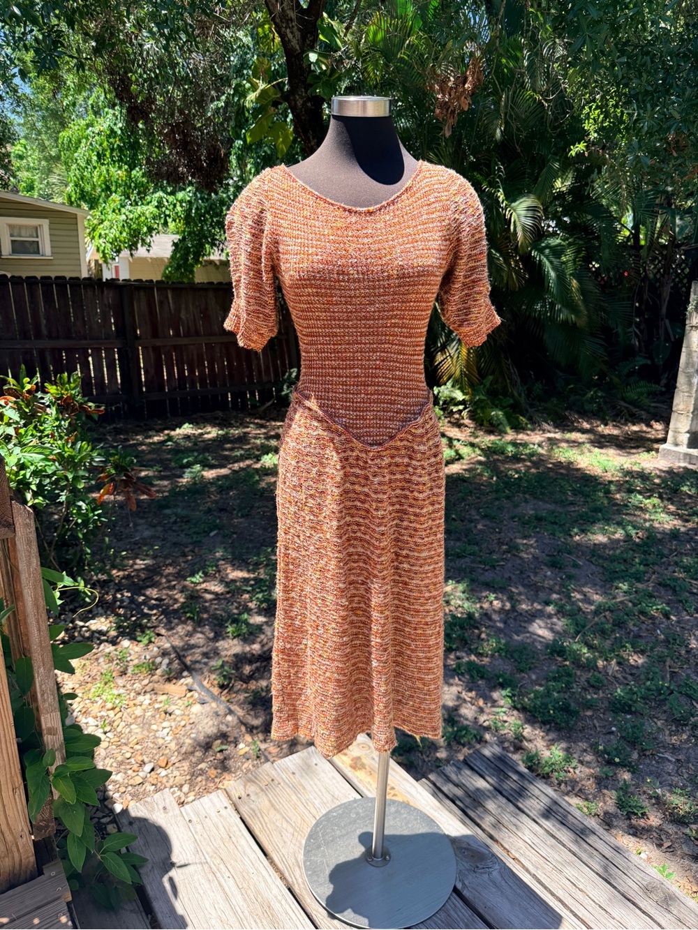 1970s Vintage Paolaldini for Saks Fifth Avenue  Boucle open knit dress